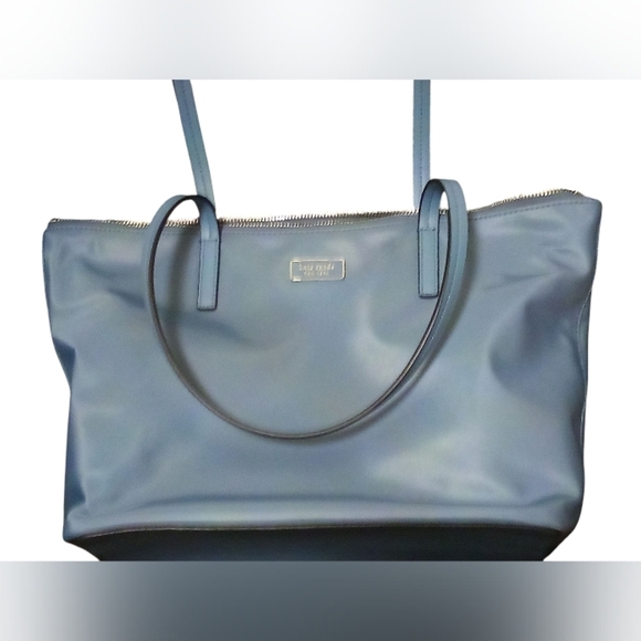 Kate Spade - NWOT, Smokey Blue Nylon Tote Bag, Zipper Closure, Zippered Pocket - Picture 6 of 12